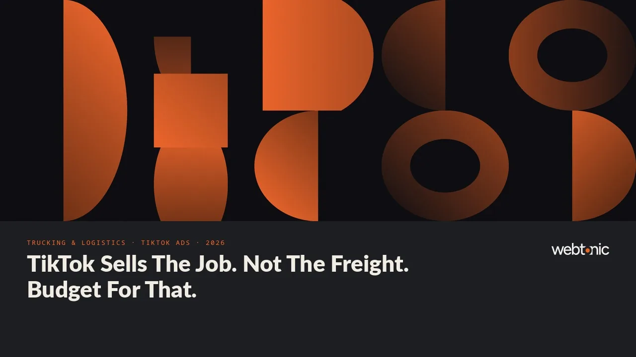 Trucking TikTok ads statistics 2026 thumbnail showing TikTok delivering 8 times the click volume of Meta for comparable driver recruiting ad spend