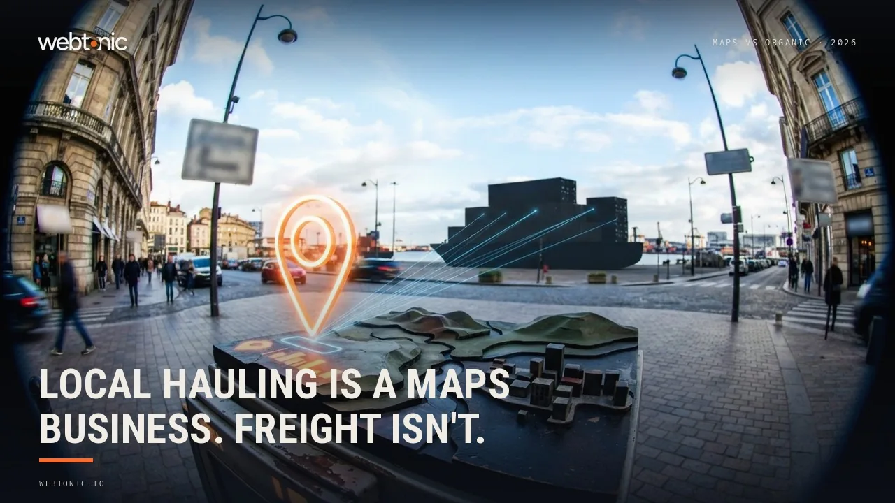 Trucking and logistics local SEO statistics 2026 thumbnail showing Google's share of reviews falling to 71 percent while only 35 percent of small businesses claim a listing