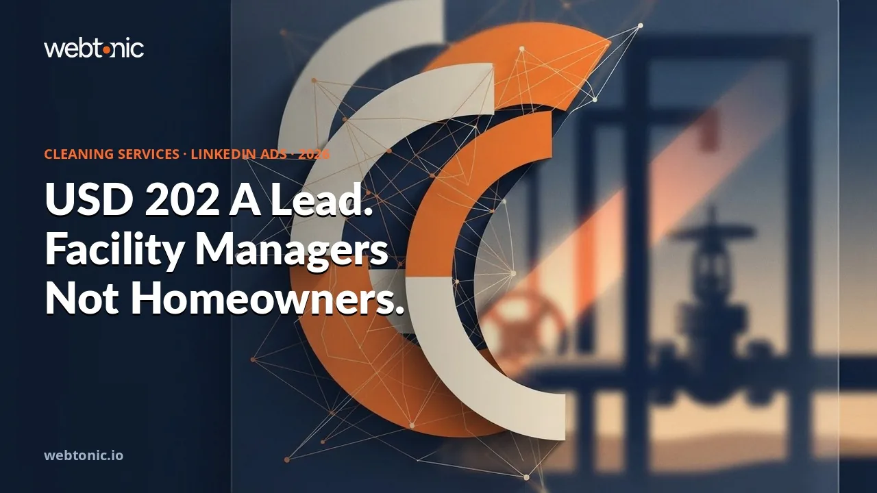 Cleaning services LinkedIn ads statistics 2026 thumbnail showing a USD 202 cost per lead for facility manager targeted B2B campaigns