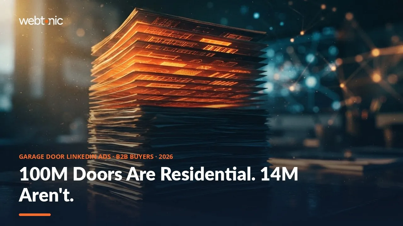 Garage doors and windows LinkedIn ads statistics 2026 thumbnail showing 14 million non-residential doors as the realistic B2B LinkedIn audience