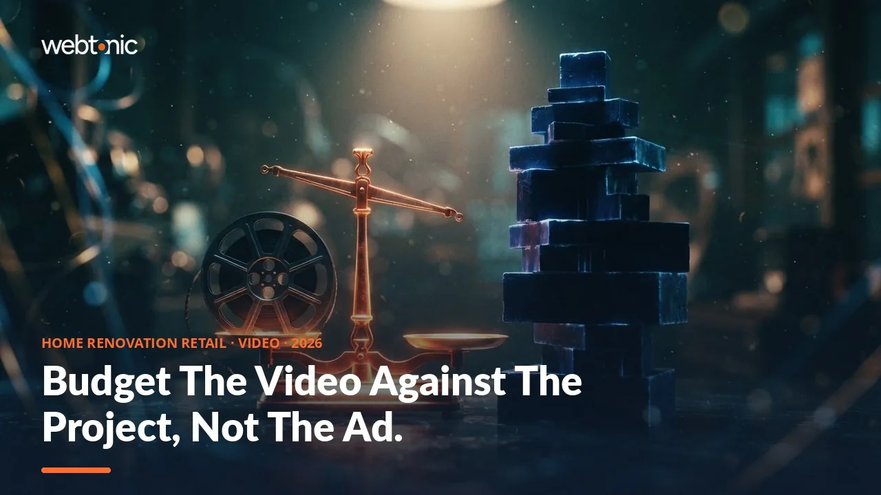 Home renovation retail video marketing statistics 2026 thumbnail showing a USD 20,000 median renovation project spend against an 85 percent lead-generation lift reported by video marketers