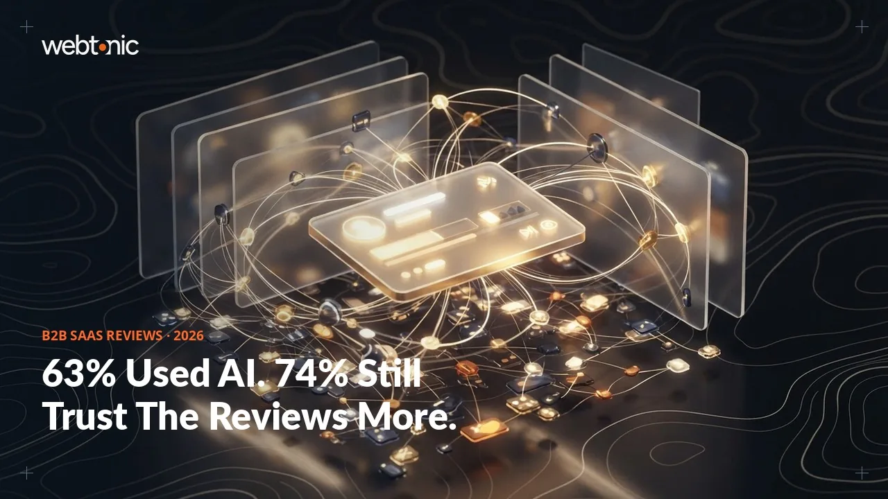 B2B SaaS reputation and review management statistics 2026 thumbnail showing 74 percent of software buyers use reviews to inform their purchase decision