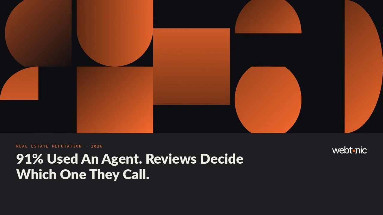 Real estate reputation and review management statistics 2026 thumbnail showing 91 percent of sellers used a real estate agent in 2025, a record high