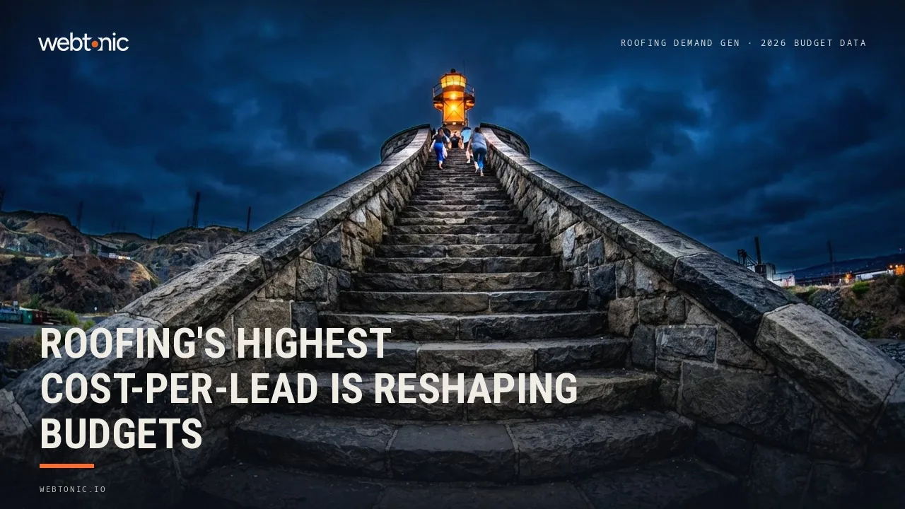 Roofing demand generation statistics 2026 thumbnail showing a 228.15 dollar average cost per lead on paid search, the highest of any home services trade tracked