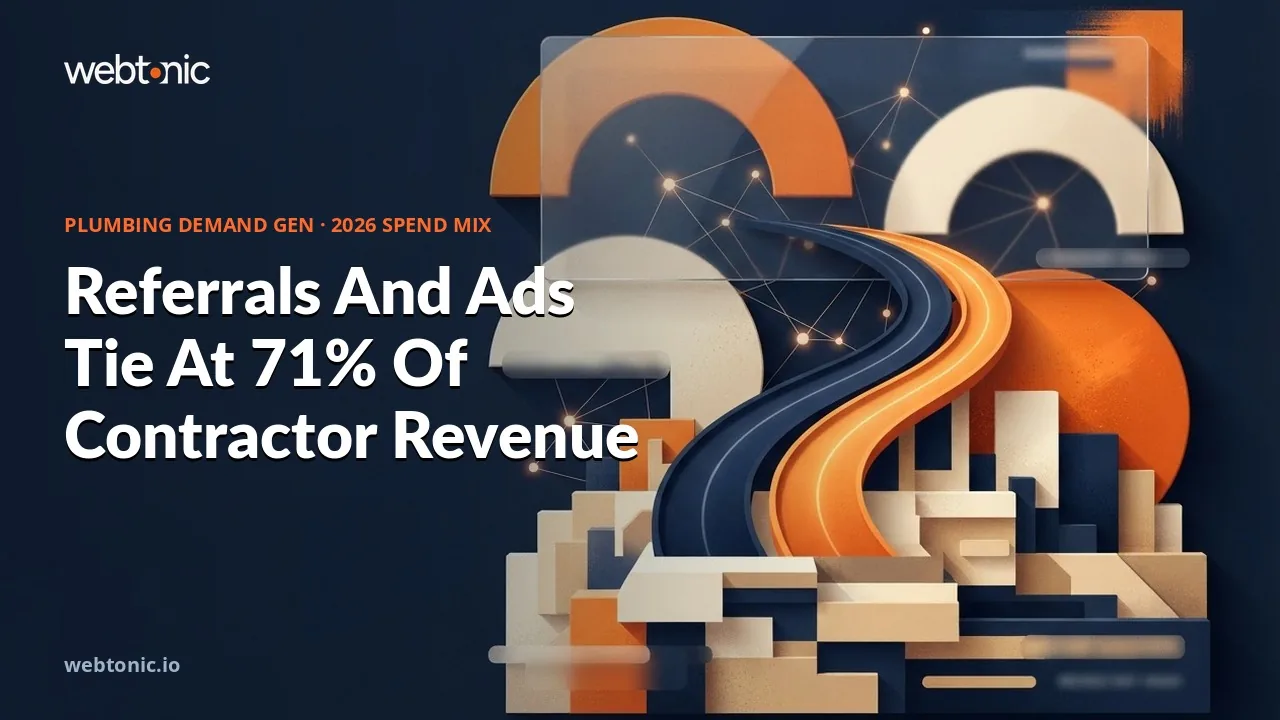 Plumbing demand generation statistics 2026 thumbnail showing referrals and paid advertising tied at 71 percent as crucial commercial contractor revenue sources