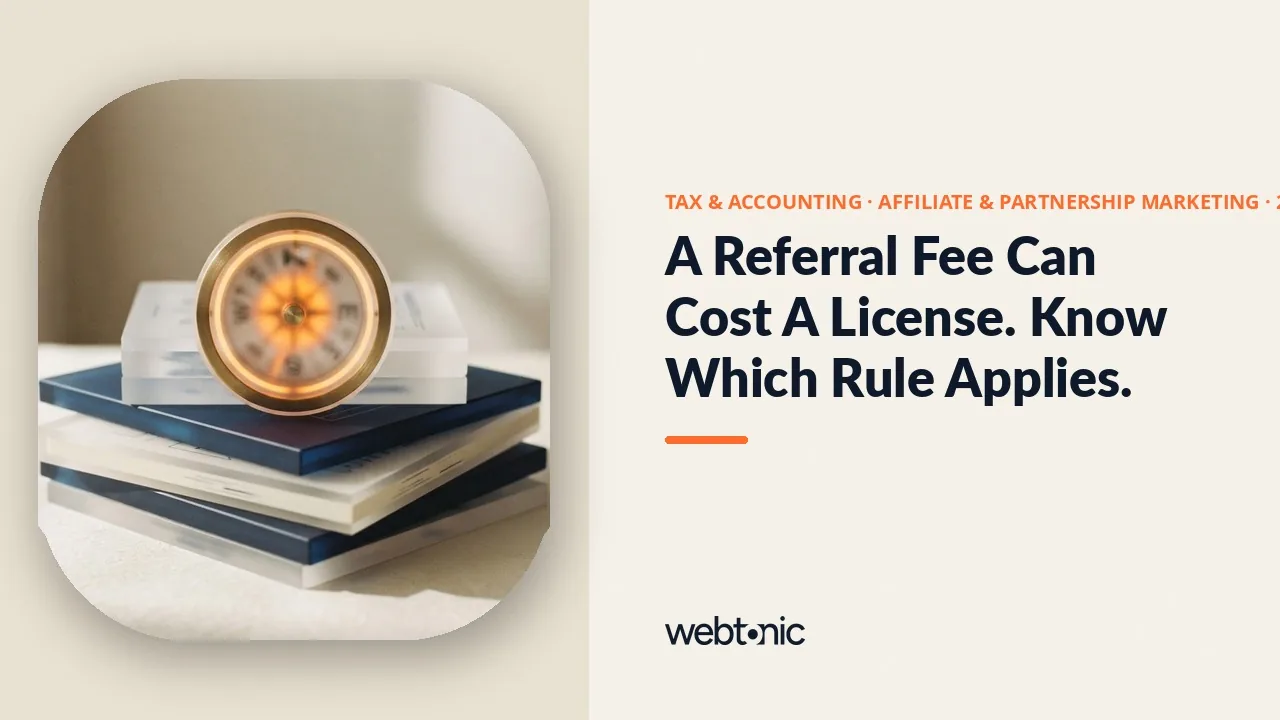 Tax and accounting affiliate and partnership marketing statistics 2026 thumbnail showing AICPA and Circular 230 referral-fee rules against published tax software affiliate commission rates