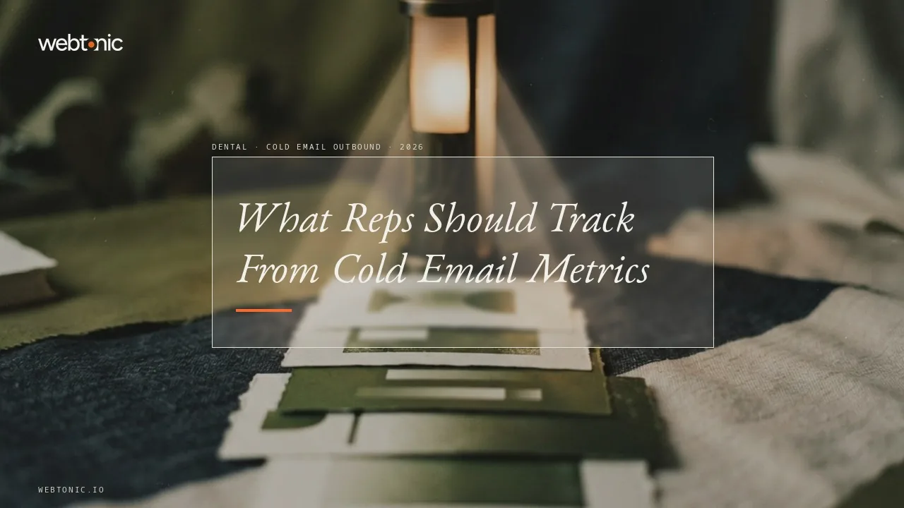 Dental cold email outbound statistics 2026 thumbnail showing vendor reply rate benchmarks from 0.45 percent to 5.5 percent across four 2026 datasets