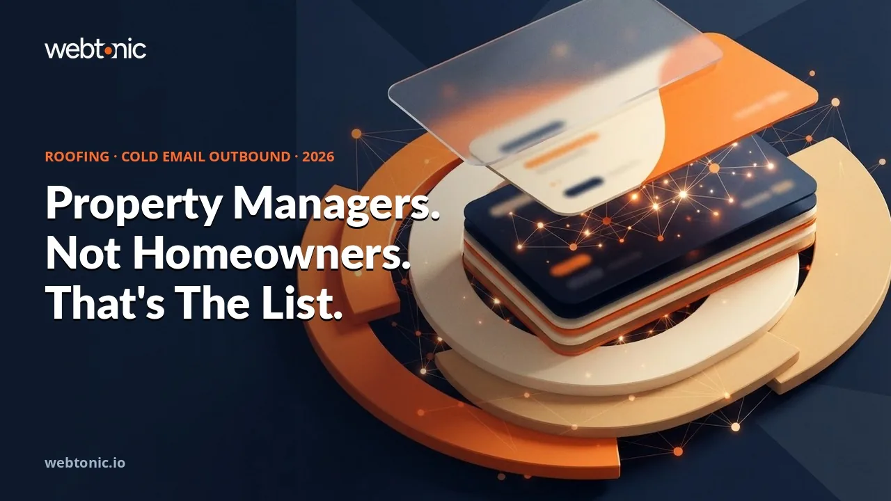 Roofing cold email and outbound statistics 2026 thumbnail showing property managers and general contractors as the real target instead of homeowners