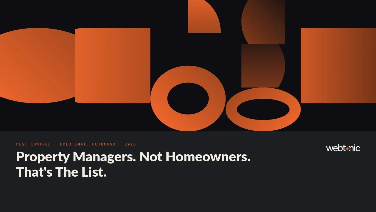 Pest control cold email outbound statistics 2026 thumbnail showing a 3.7 percent average reply rate benchmark for commercial property manager outreach