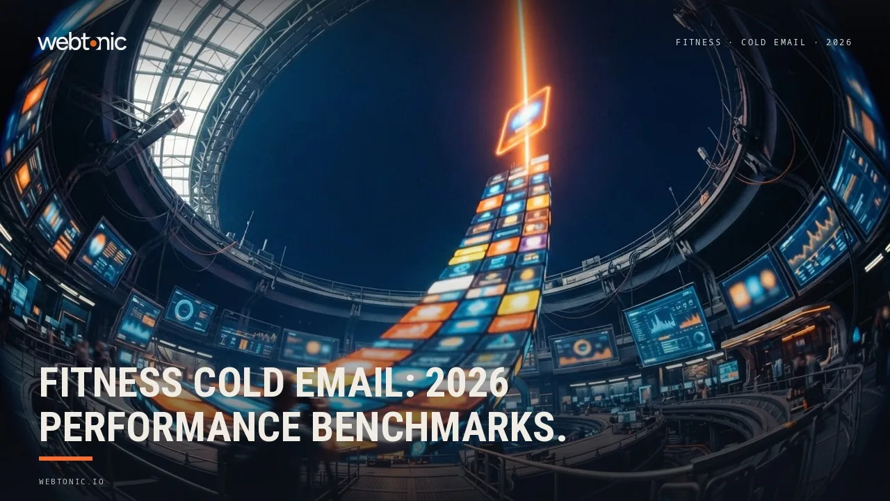 Fitness cold email outbound statistics 2026 thumbnail showing a 1.5 percent median reply rate across 56,614 campaigns in Woodpecker's platform data