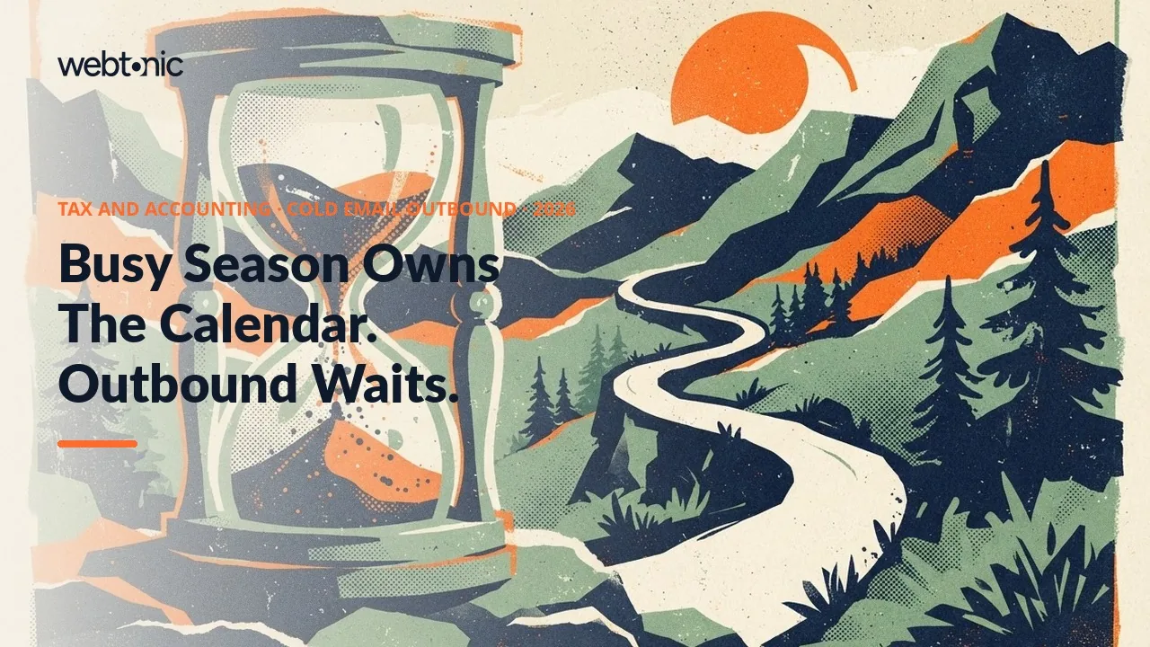 Tax and accounting cold email outbound statistics 2026 thumbnail showing a 3.7 percent average reply rate benchmark timed to the shoulder season outside tax filing deadlines