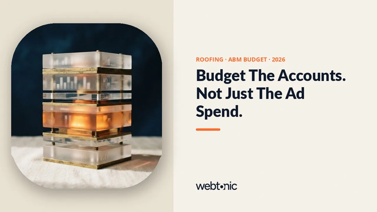 Roofing account based marketing budget statistics 2026 thumbnail showing 30 percent of B2B marketing budget spent on ABM and 66 percent of programs planning to raise it again