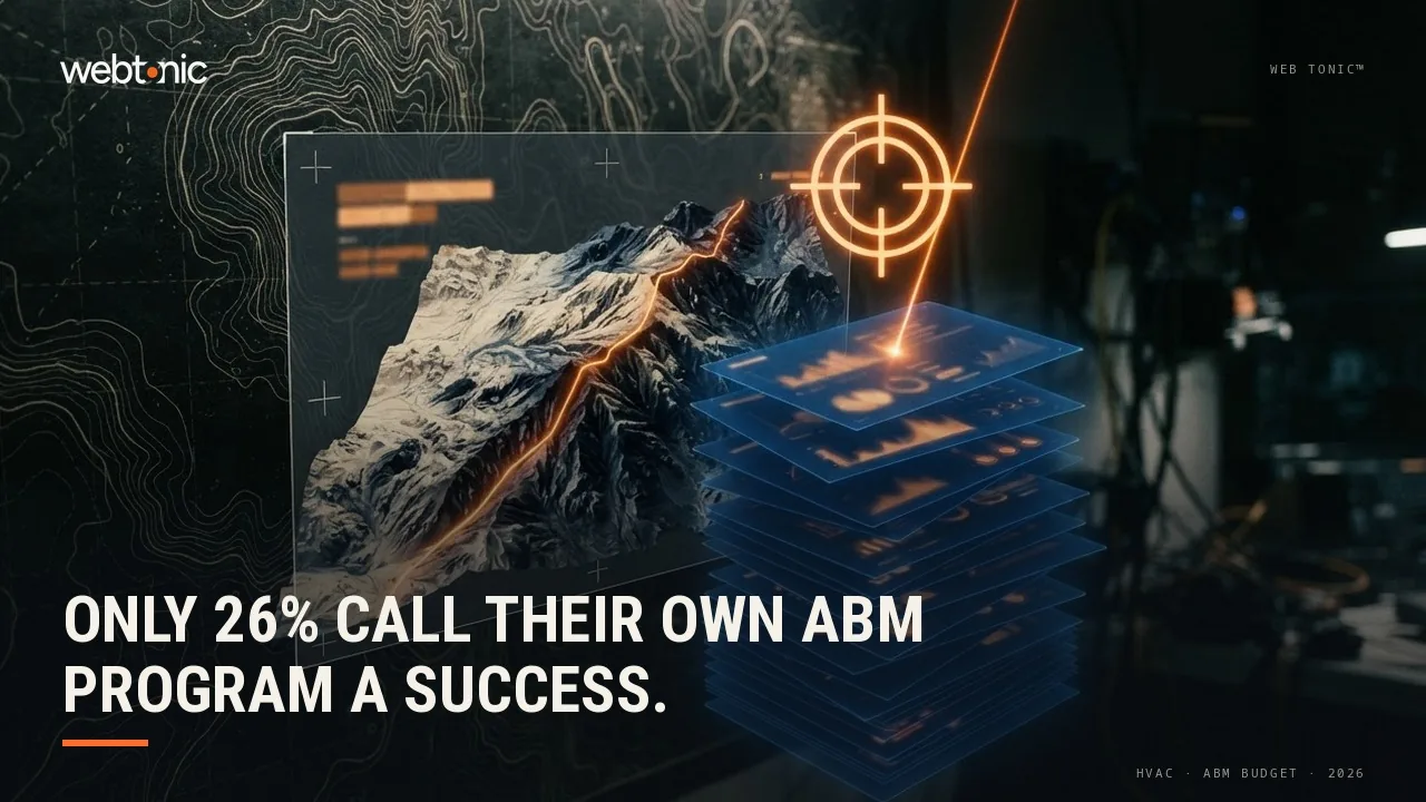 HVAC account based marketing statistics 2026 thumbnail showing only 26 percent of B2B teams calling their own ABM program a success against 67 percent treating it as core GTM