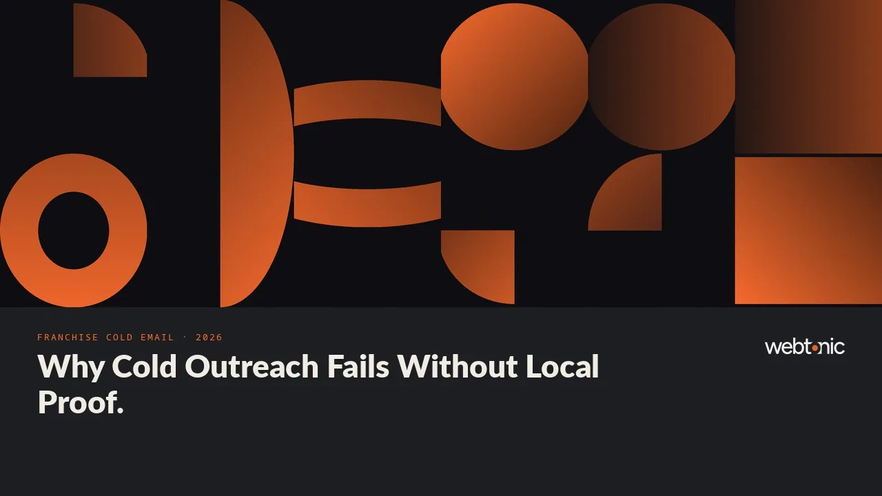 Franchise cold email outbound statistics 2026 thumbnail showing internet leads converting at 0.9 percent against 18.9 percent for internal network referrals