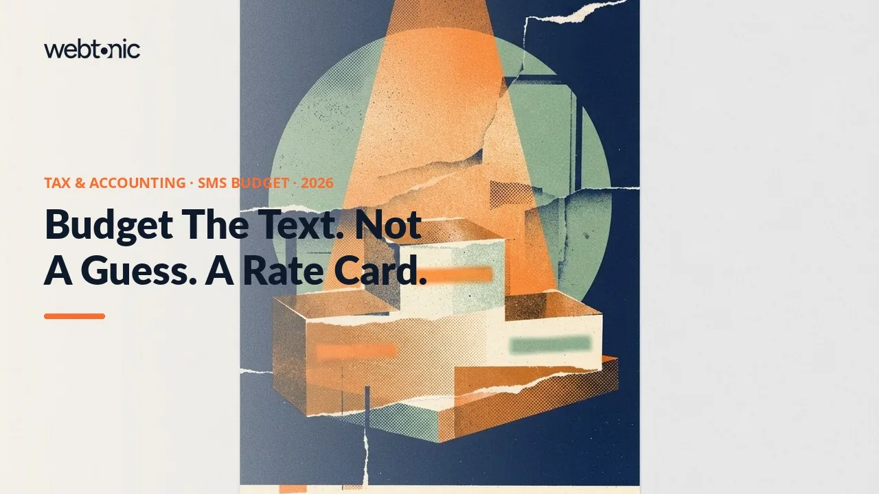 Tax and accounting SMS marketing budget statistics 2026 thumbnail showing EZ Texting's own entry price against the share of firms naming efficiency their top priority