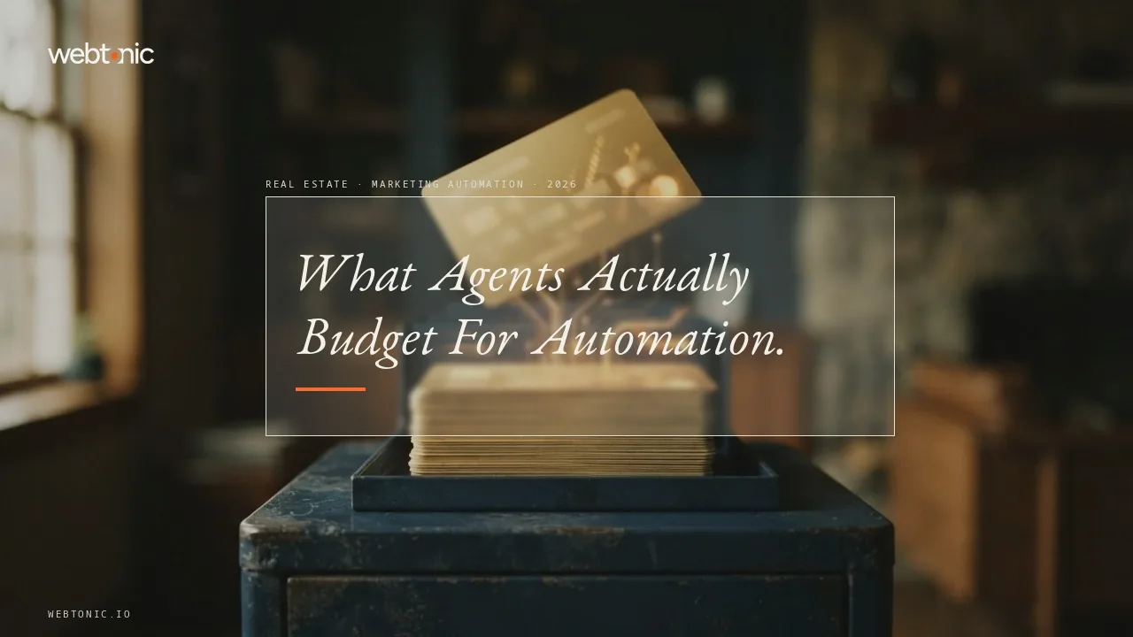 Real estate marketing automation cost statistics 2026 thumbnail showing 36 percent of agents spending USD 50 to 250 a month on technology per NAR's 2026 report