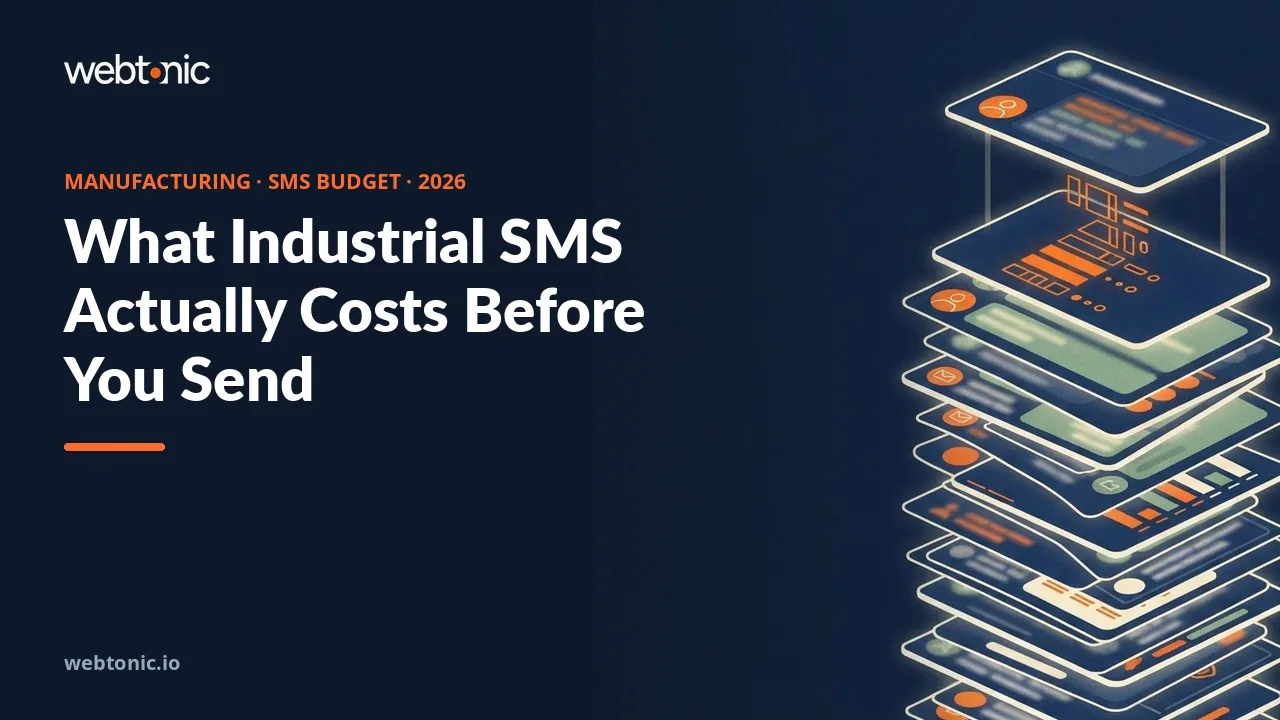 Manufacturing SMS marketing budget statistics 2026 thumbnail showing 0.0083 dollars per segment and 46 dollars in one time 10DLC registration fees