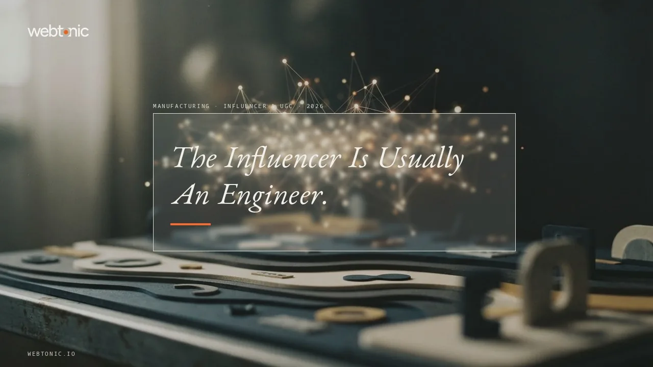 Manufacturing and industrial influencer and UGC marketing statistics 2026 thumbnail showing 66 percent of technical buyers trusting vendor engineering experts against 10 percent for AI tools