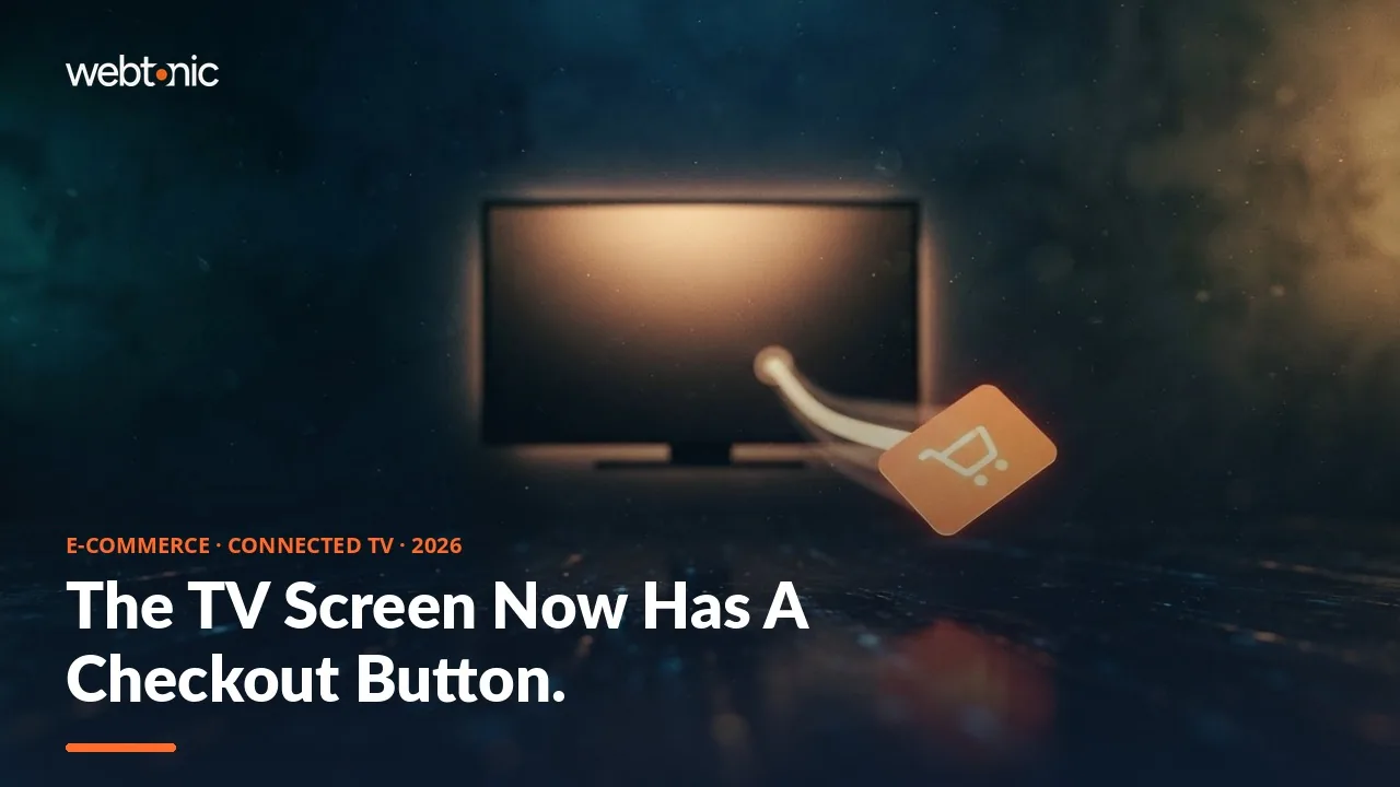 E-commerce connected TV advertising statistics 2026 thumbnail showing USD 500 Roku entry budgets and 77 percent of Amazon ad-exposed streaming viewers purchasing on Amazon