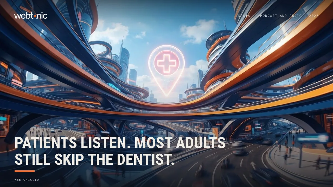 Dental podcast and audio advertising benchmarks thumbnail showing 76 percent of weekly podcast listeners acting on an ad against 40 percent of working-age adults visiting a dentist