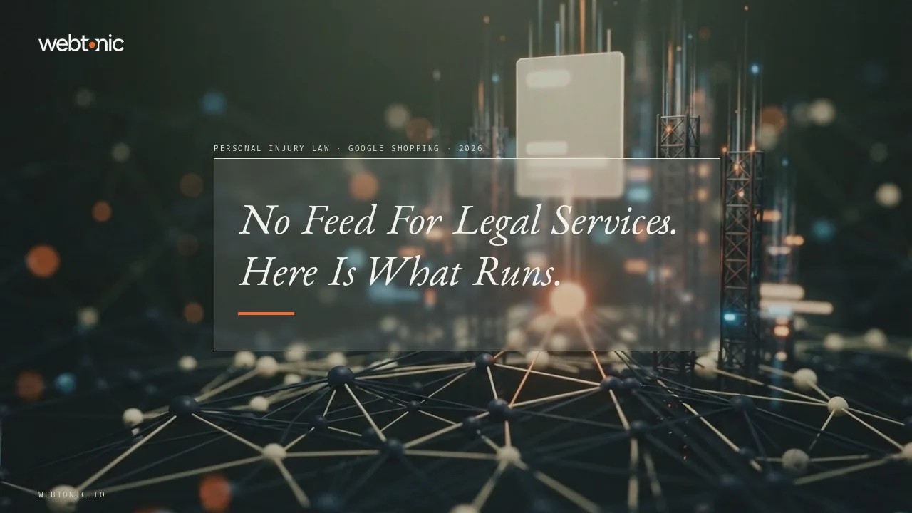 Personal injury law Google Shopping and feed management 2026 report thumbnail noting legal services are unsupported Shopping content and 36,640 estimated US traffic deaths in 2025