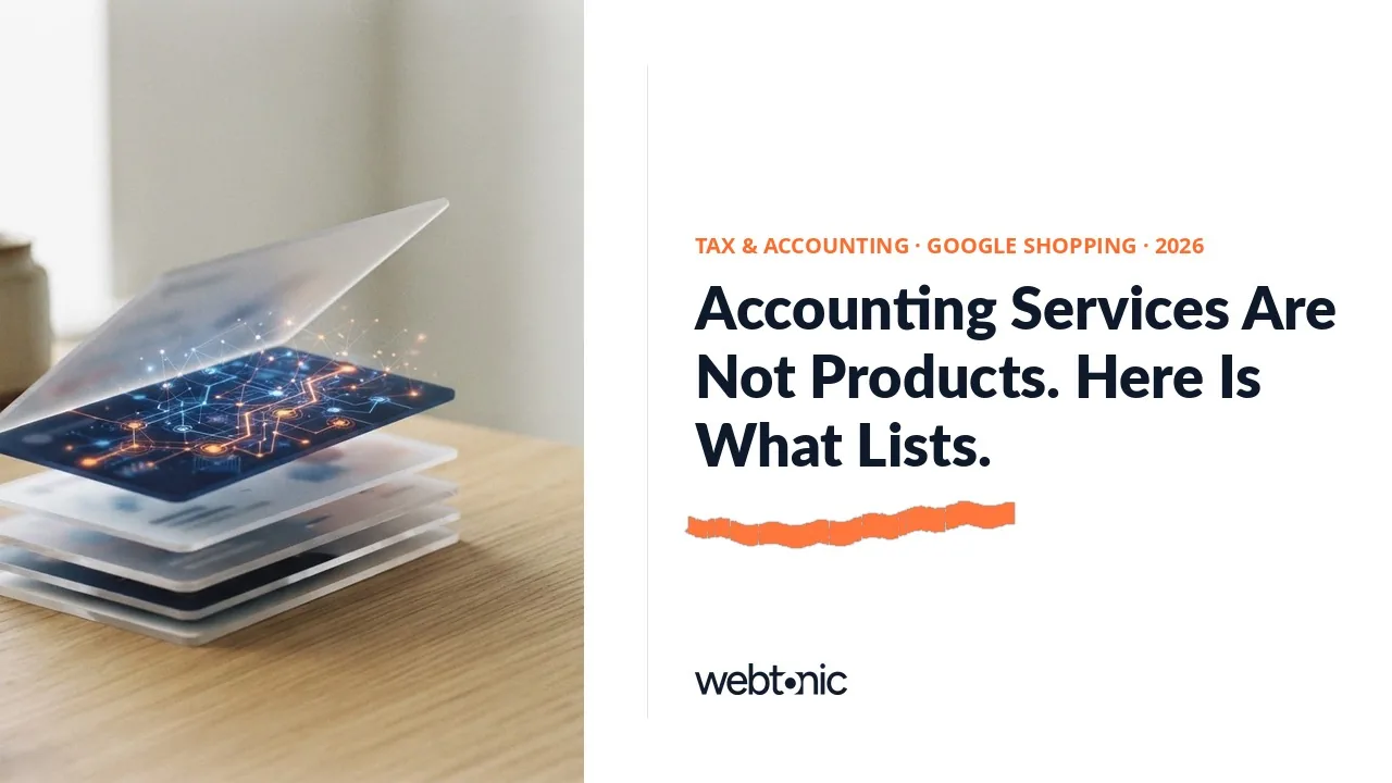 Tax and accounting Google Shopping and feed management data 2026 thumbnail noting that accounting services are unsupported Shopping content while 142.2 million returns reached the IRS