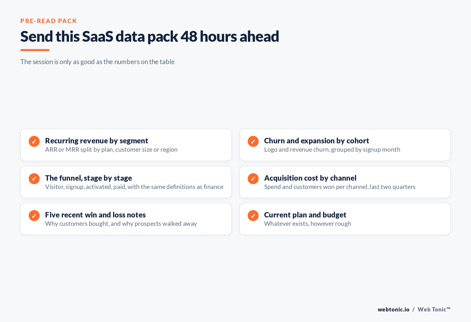Checklist of the SaaS data pack to send a fractional CMO before the first strategy session