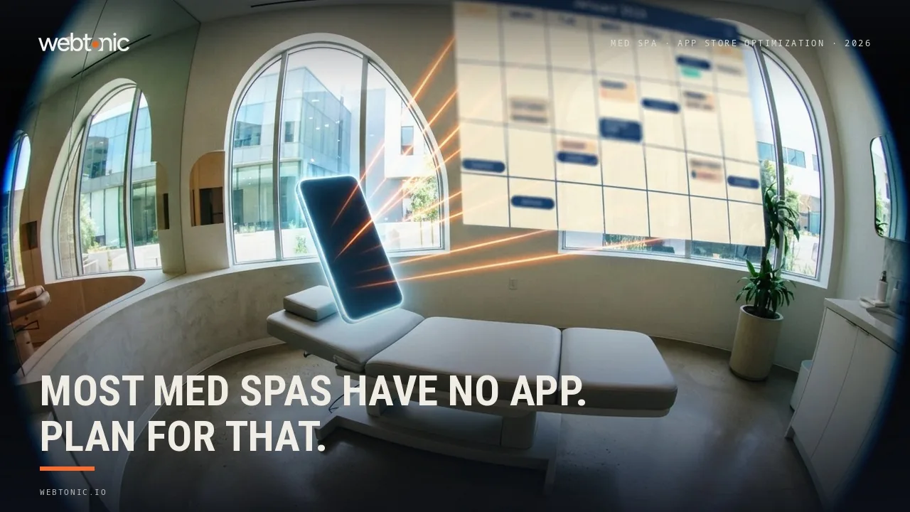 Med spa app store optimization statistics 2026 thumbnail showing 9.9 million neuromodulator injections in 2024 and 81 percent of med spas running a single location
