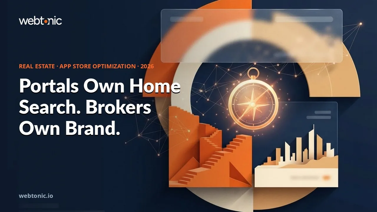 Real estate app store optimization benchmarks thumbnail showing 239 million monthly Zillow users and 70.37 percent Lifestyle search-ad conversion