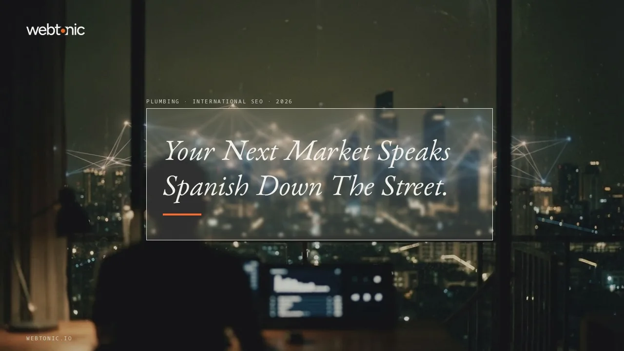 Plumbing international SEO benchmarks thumbnail showing 21.7 percent of US residents speak a language other than English at home