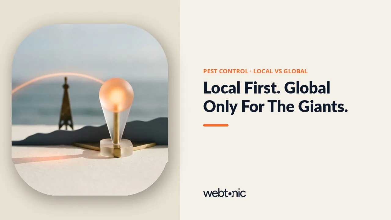 Pest control local vs global international SEO data thumbnail: 81.4 percent of US pest firms run one or two locations