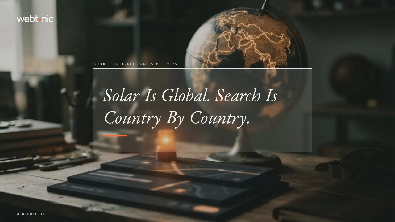 Solar international SEO statistics 2026 thumbnail: 510 GW of solar added worldwide in 2025 and Google share by country