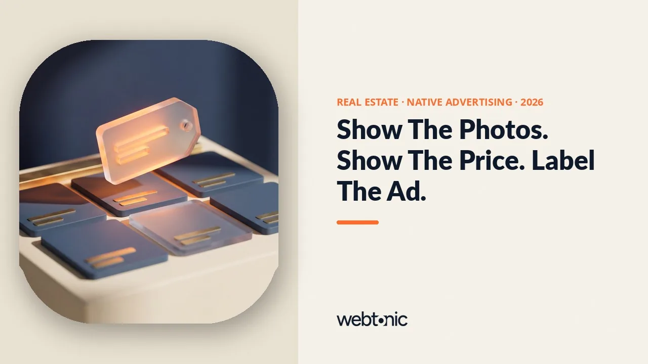 Real estate native advertising statistics thumbnail showing 83 percent of online home buyers rating listing photos very useful and no published real estate native CTR