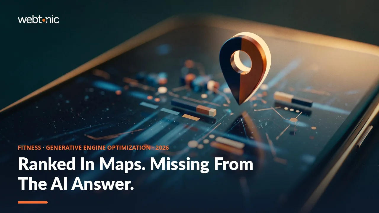 Fitness generative engine optimization statistics thumbnail showing 35.9 percent Google 3-pack presence against a 1.2 percent ChatGPT location recommendation rate in SOCi's 2026 index