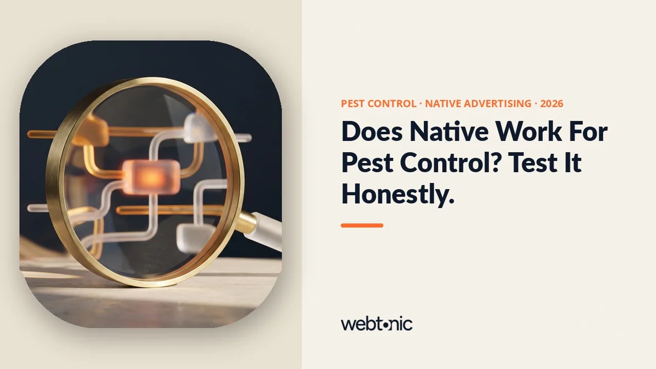 Pest control native advertising statistics thumbnail showing a USD 66.69 pest control display cost per lead and no public study measuring native ads for pest control