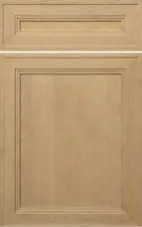 Light wood cabinet door with raised panel and decorative molding.