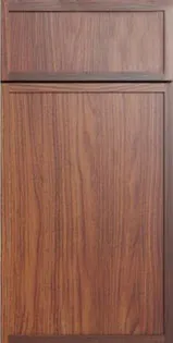 Wooden kitchen cabinet door with a rectangular panel and a horizontal handle section on top.