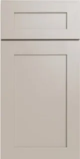 Off-white shaker style kitchen cabinet door with recessed panels and clean lines.