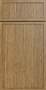 Vertical wooden kitchen cabinet door with a raised panel design in a natural finish.