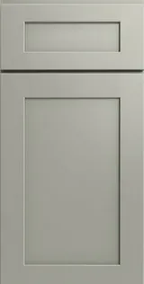 Gray shaker-style kitchen cabinet door with rectangular recessed panels.