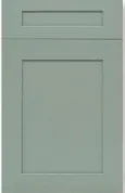Gray shaker-style cabinet door with recessed center panel and horizontal top groove.