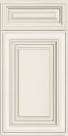 Beige decorative cabinet door panel with raised rectangular molding and layered trim design.