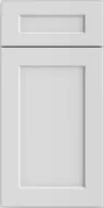 Flat drawer front above a single-panel cabinet door in solid light gray color.