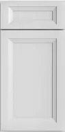 White cabinet door with two recessed panels, one smaller above a larger one.