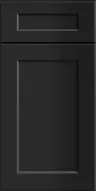 Black cabinet door with three rectangular recessed panels in vertical arrangement.