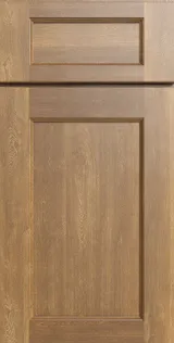 Brown wooden door with rectangular recessed panels in a vertical design.