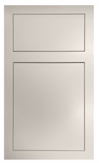 Rectangular cabinet door with smaller top panel and larger bottom panel in light beige.