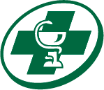 Green pharmacy cross with a bowl and snake symbol centered inside a green oval.