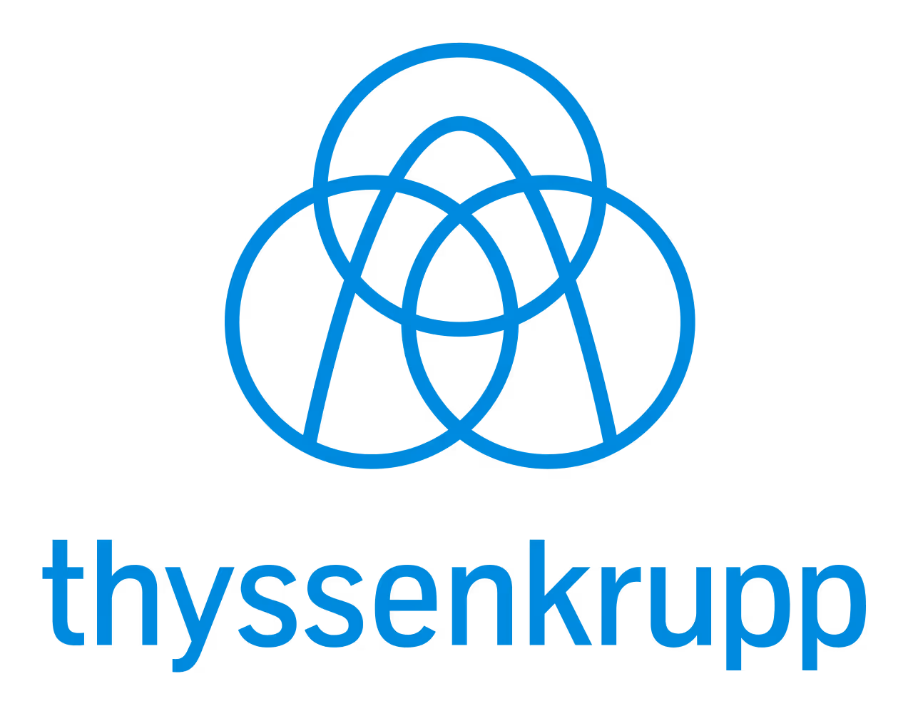 Thyssenkrupp logo with three overlapping circles forming a triangular shape above the company name in blue.