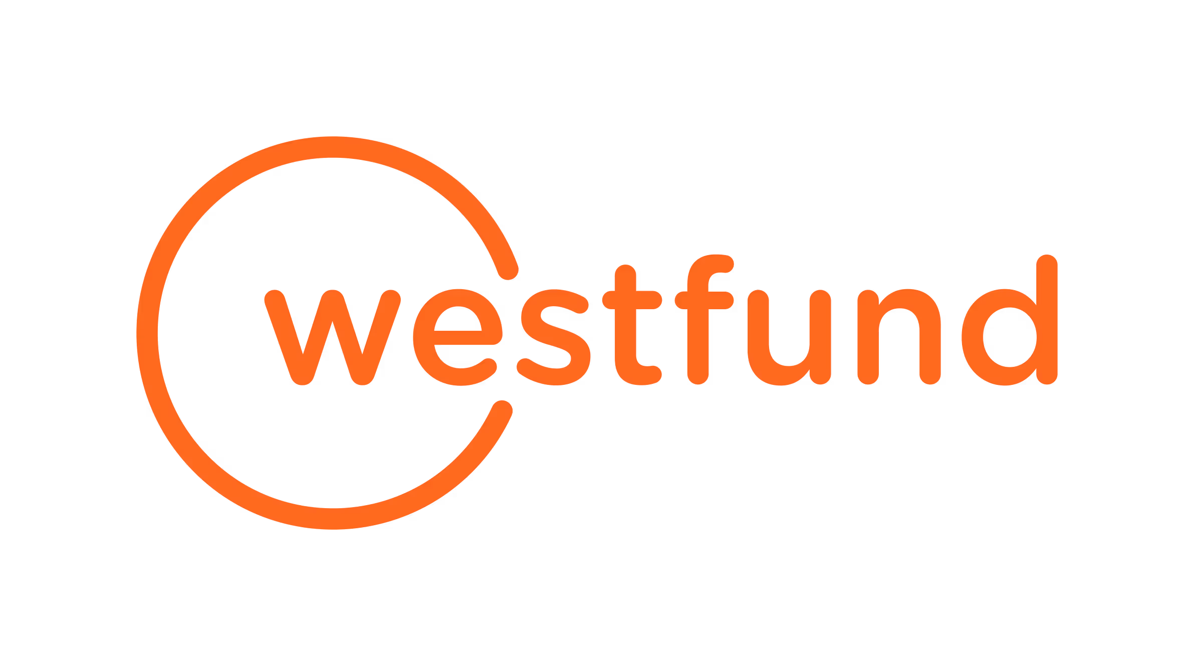 Westfund logo with stylized orange circle and lowercase text on black background.